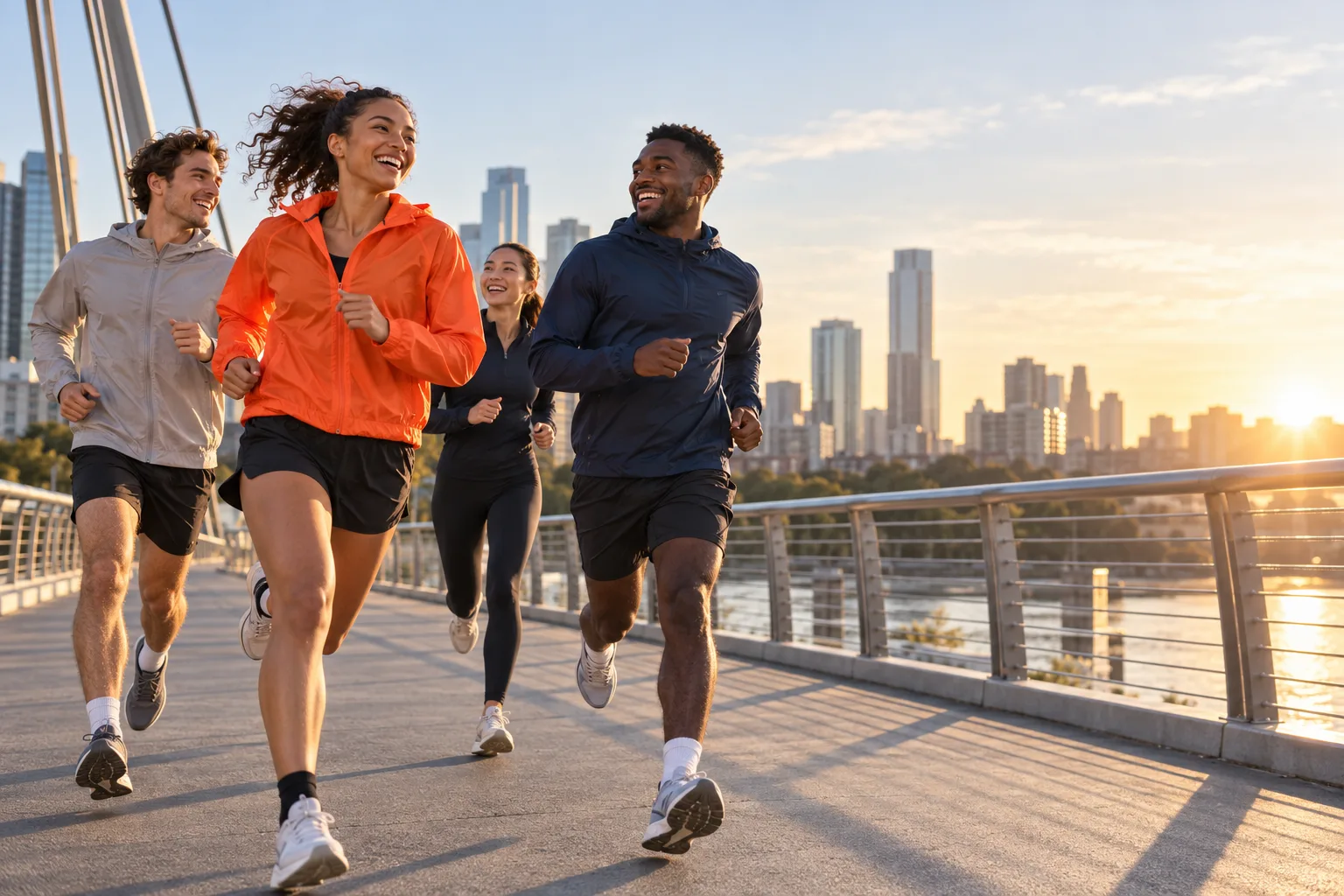 Pace Social Club concept runners together at sunrise
